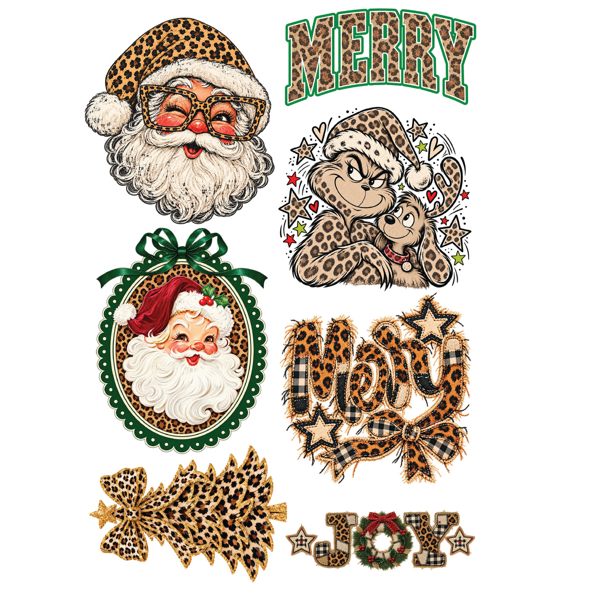 Leopard Christmas DTF Gang Sheet 22.5" x 60" – Ready to Press Heat Transfers