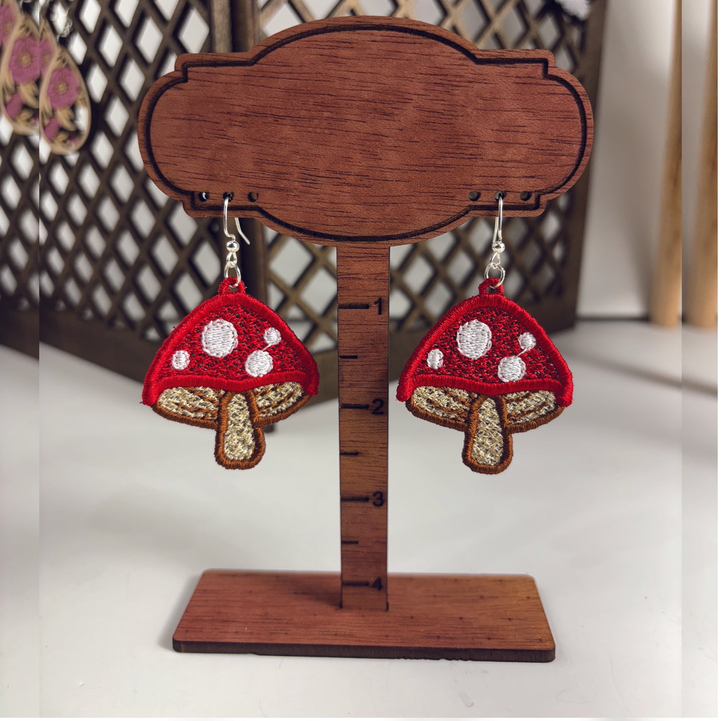 Mushroom Earrings - Embroidered