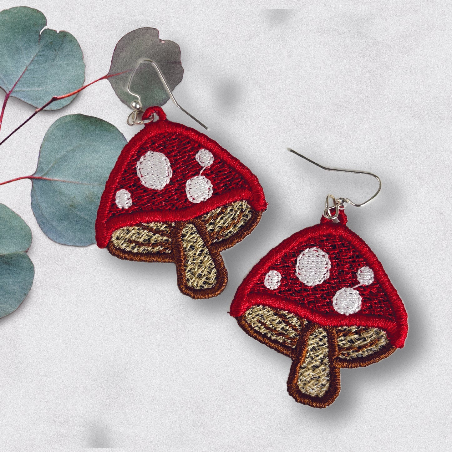 Mushroom Earrings - Embroidered