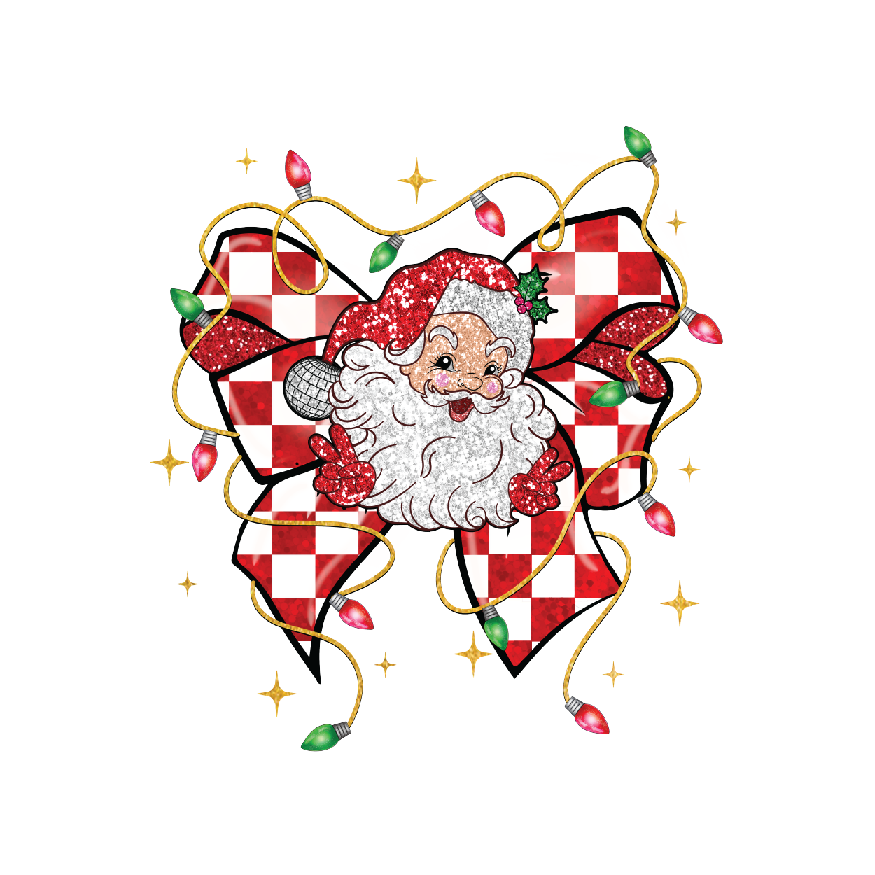 Checkered Bow Red Santa Digital Design