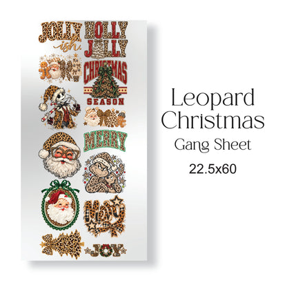 Leopard Christmas DTF Gang Sheet 22.5" x 60" – Ready to Press Heat Transfers