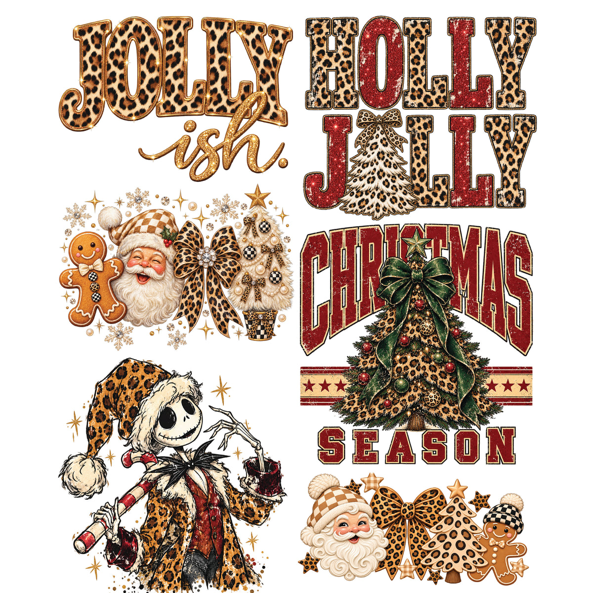 Leopard Christmas DTF Gang Sheet 22.5" x 60" – Ready to Press Heat Transfers