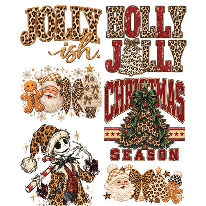 Leopard Christmas DTF Gang Sheet 22.5" x 60" – Ready to Press Heat Transfers