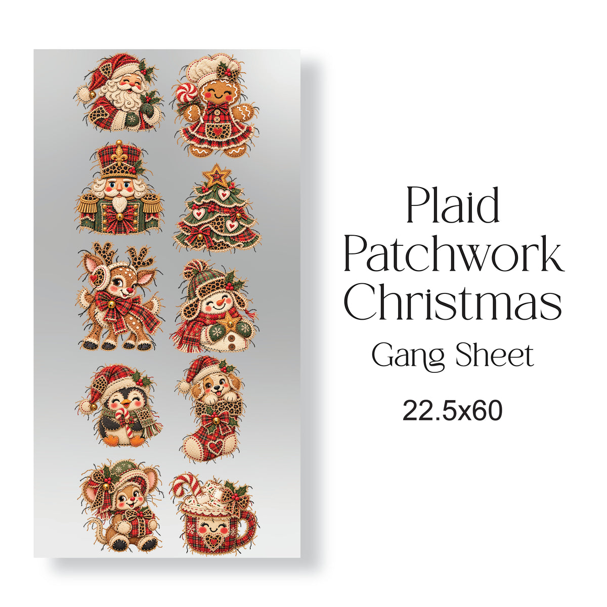 Plaid Patchwork Christmas DTF Gang Sheet 22.5" x 60" – Ready to Press Heat Transfers