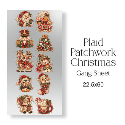 Plaid Patchwork Christmas DTF Gang Sheet 22.5" x 60" – Ready to Press Heat Transfers