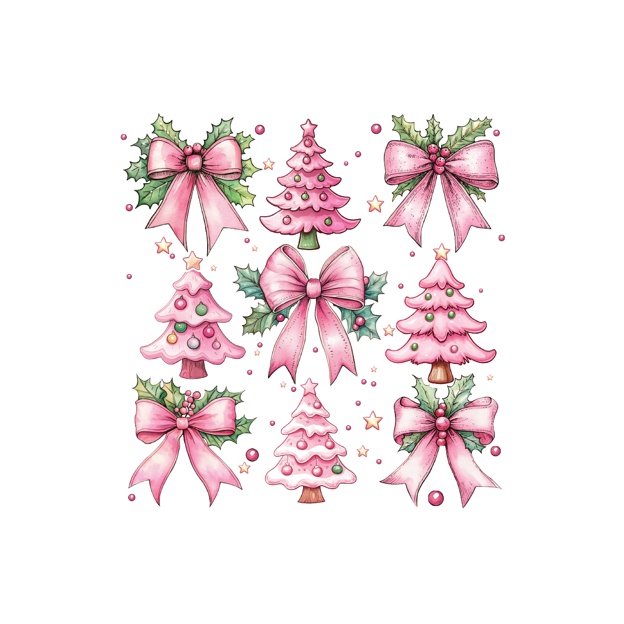 Pink Coquette Christmas Trees Digital Design