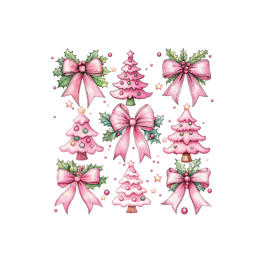 Pink Coquette Christmas Trees Digital Design