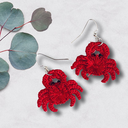 Fringe Crab Earrings  - Embroidered