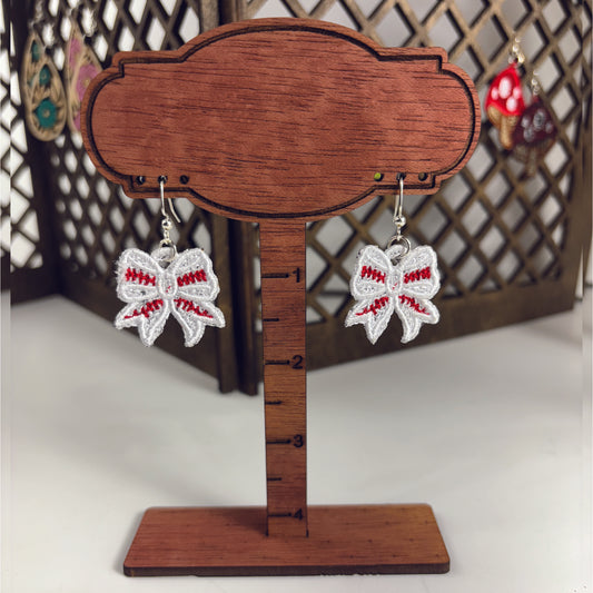 Baseball Bow Earrings - Embroidered