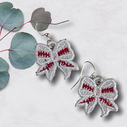 Baseball Bow Earrings - Embroidered