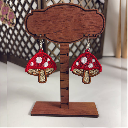 Mushroom Earrings - Embroidered