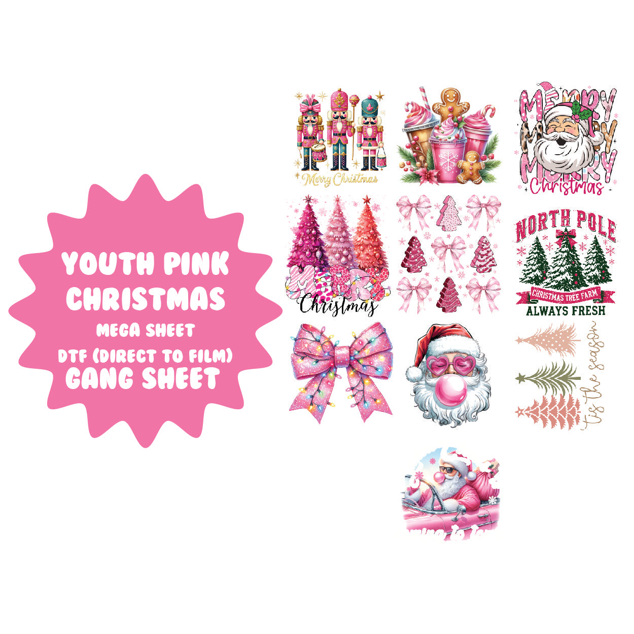 Youth Pink Christmas Gang Sheet