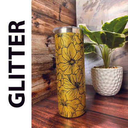 Yellow GLITTER Floral - 20oz