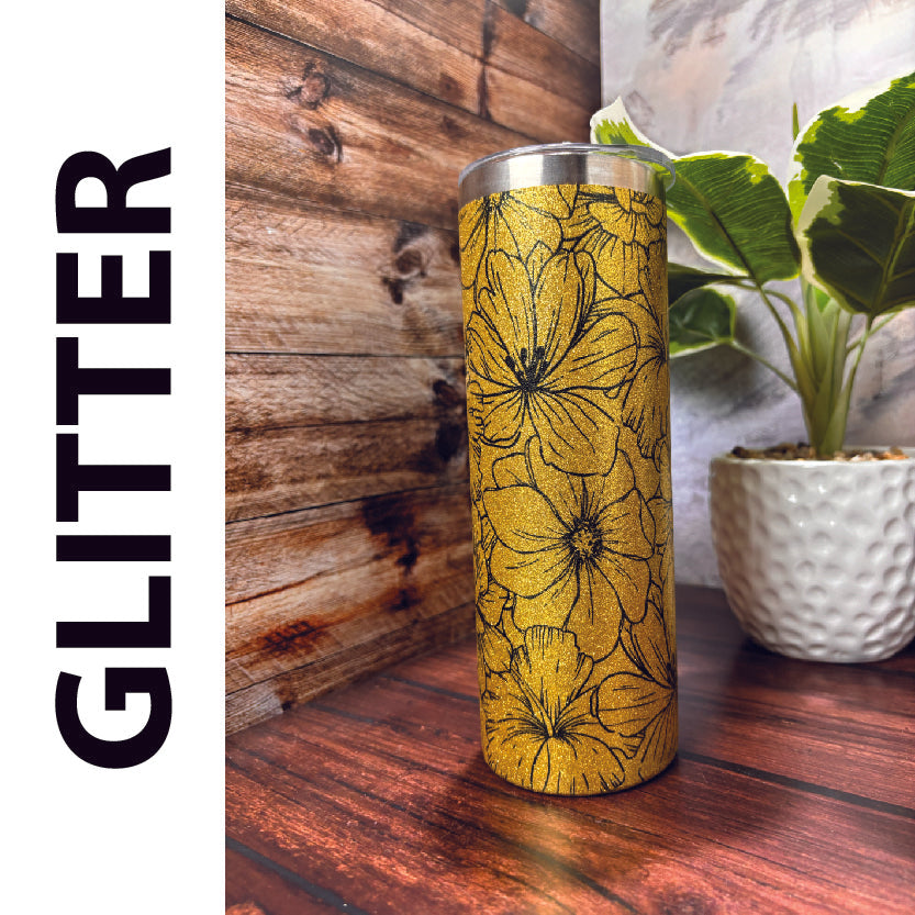 Yellow GLITTER Floral - 20oz