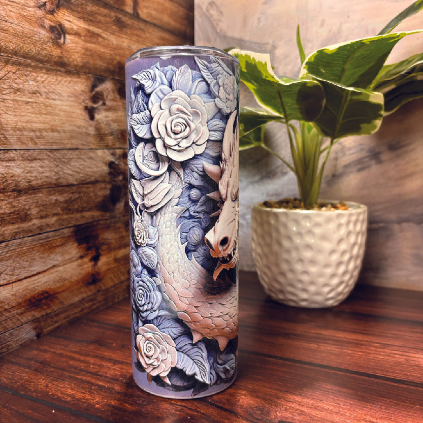 Blue and White 3D Dragon - 20oz Tumbler